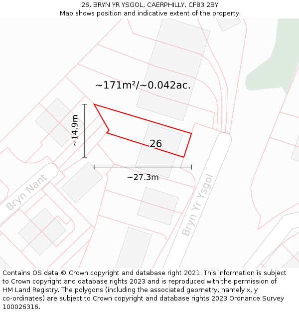 26, BRYN YR YSGOL, CAERPHILLY, CF83 2BY: Plot and title map