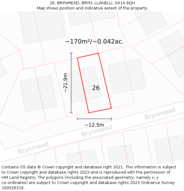 26, BRYNMEAD, BRYN, LLANELLI, SA14 8QH: Plot and title map