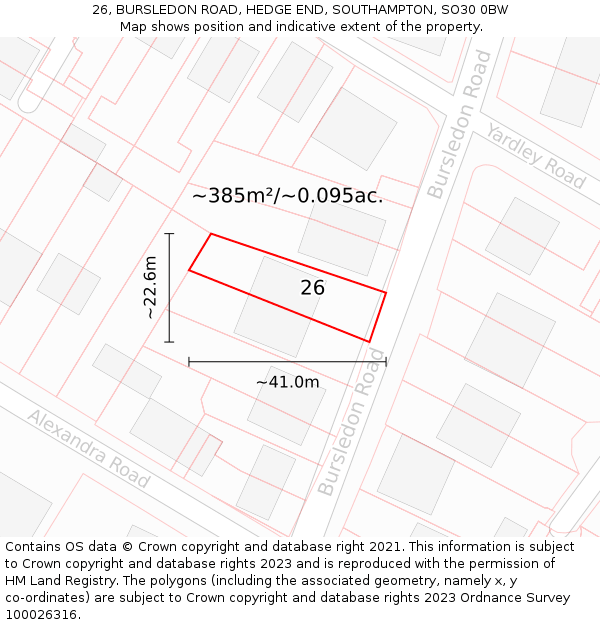 26, BURSLEDON ROAD, HEDGE END, SOUTHAMPTON, SO30 0BW: Plot and title map