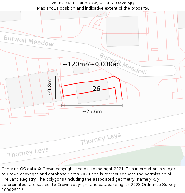 26, BURWELL MEADOW, WITNEY, OX28 5JQ: Plot and title map