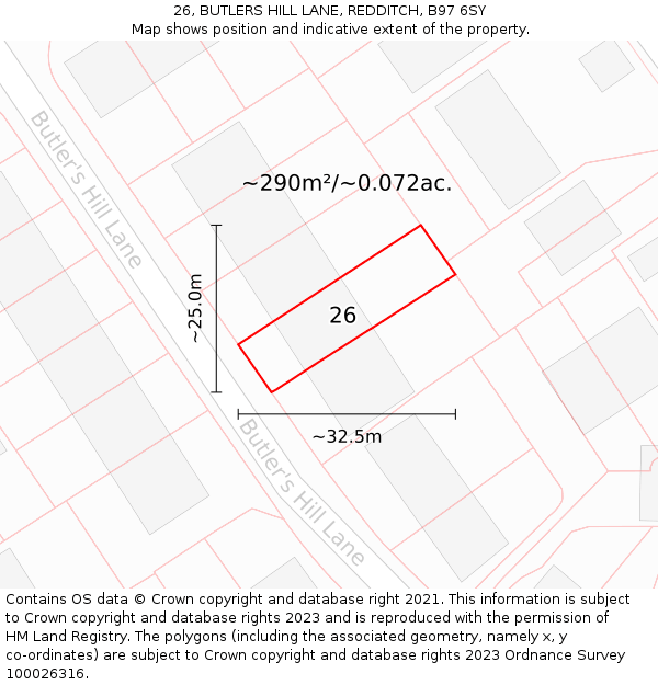 26, BUTLERS HILL LANE, REDDITCH, B97 6SY: Plot and title map