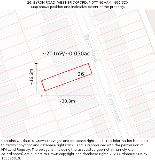 26, BYRON ROAD, WEST BRIDGFORD, NOTTINGHAM, NG2 6DX: Plot and title map