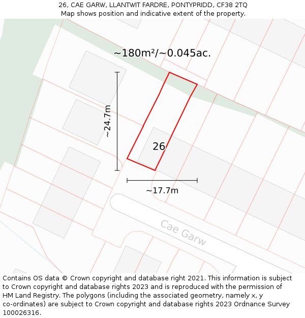26, CAE GARW, LLANTWIT FARDRE, PONTYPRIDD, CF38 2TQ: Plot and title map
