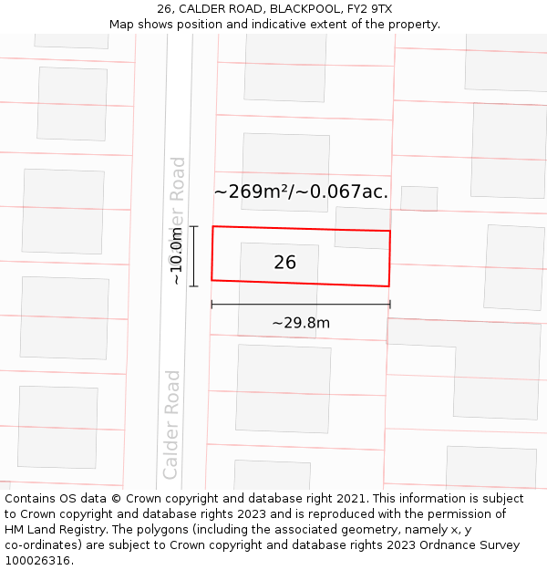 26, CALDER ROAD, BLACKPOOL, FY2 9TX: Plot and title map