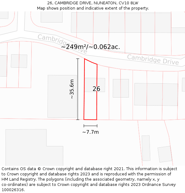 26, CAMBRIDGE DRIVE, NUNEATON, CV10 8LW: Plot and title map