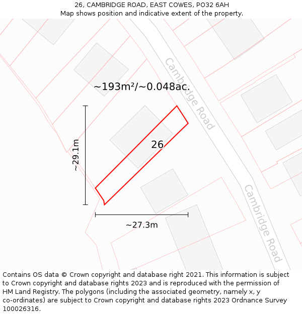 26, CAMBRIDGE ROAD, EAST COWES, PO32 6AH: Plot and title map