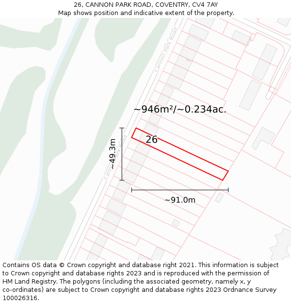 26, CANNON PARK ROAD, COVENTRY, CV4 7AY: Plot and title map