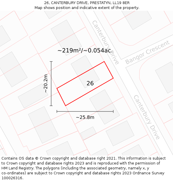 26, CANTERBURY DRIVE, PRESTATYN, LL19 8ER: Plot and title map