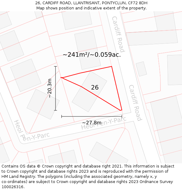 26, CARDIFF ROAD, LLANTRISANT, PONTYCLUN, CF72 8DH: Plot and title map