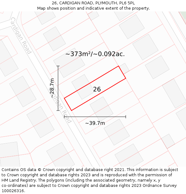 26, CARDIGAN ROAD, PLYMOUTH, PL6 5PL: Plot and title map