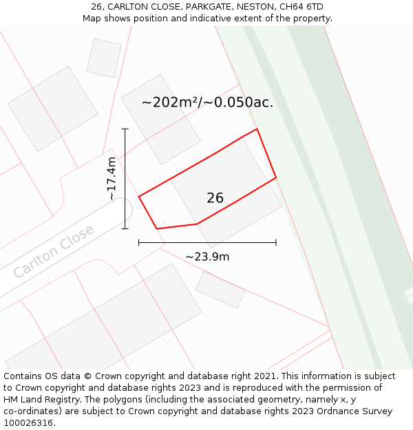 26, CARLTON CLOSE, PARKGATE, NESTON, CH64 6TD: Plot and title map