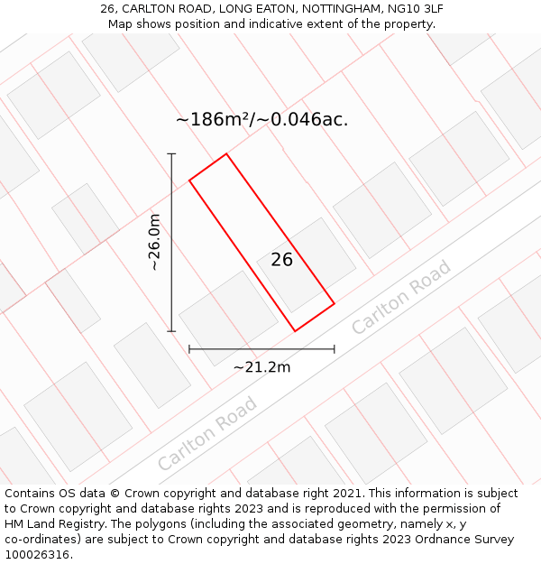 26, CARLTON ROAD, LONG EATON, NOTTINGHAM, NG10 3LF: Plot and title map