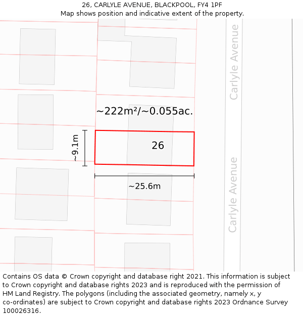 26, CARLYLE AVENUE, BLACKPOOL, FY4 1PF: Plot and title map