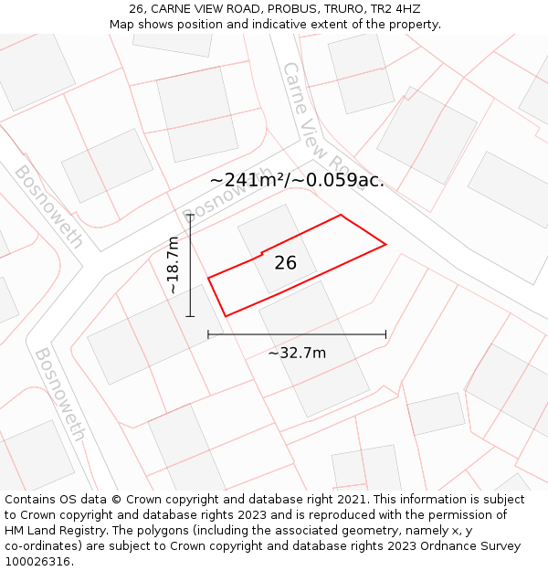 26, CARNE VIEW ROAD, PROBUS, TRURO, TR2 4HZ: Plot and title map