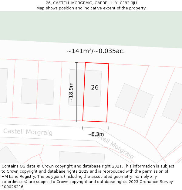 26, CASTELL MORGRAIG, CAERPHILLY, CF83 3JH: Plot and title map