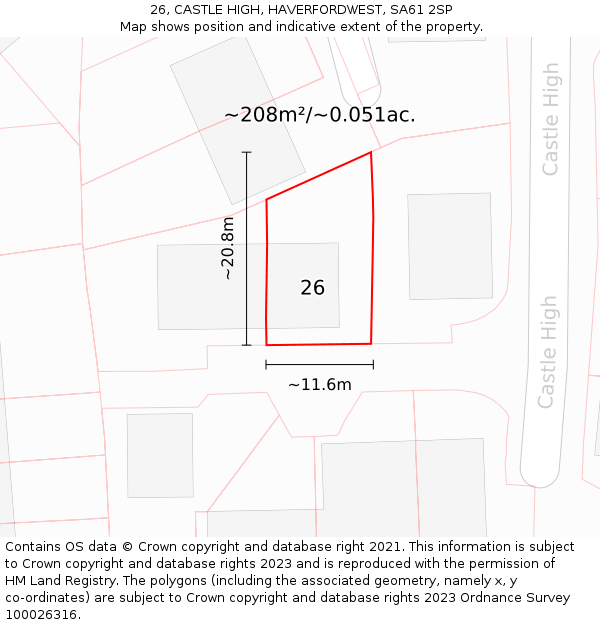 26, CASTLE HIGH, HAVERFORDWEST, SA61 2SP: Plot and title map