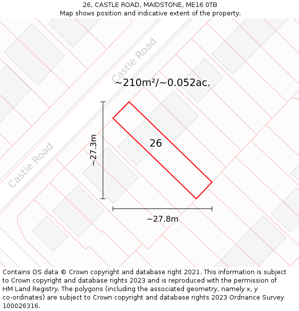 26, CASTLE ROAD, MAIDSTONE, ME16 0TB: Plot and title map