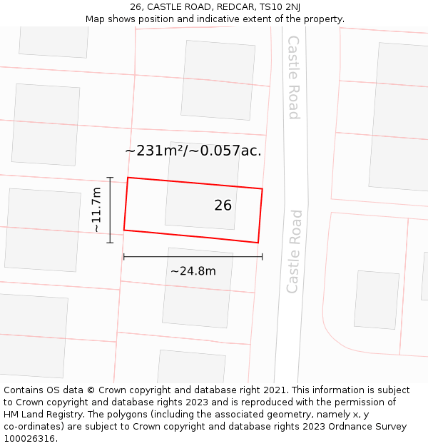 26, CASTLE ROAD, REDCAR, TS10 2NJ: Plot and title map