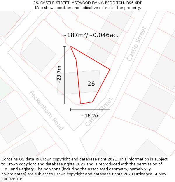 26, CASTLE STREET, ASTWOOD BANK, REDDITCH, B96 6DP: Plot and title map