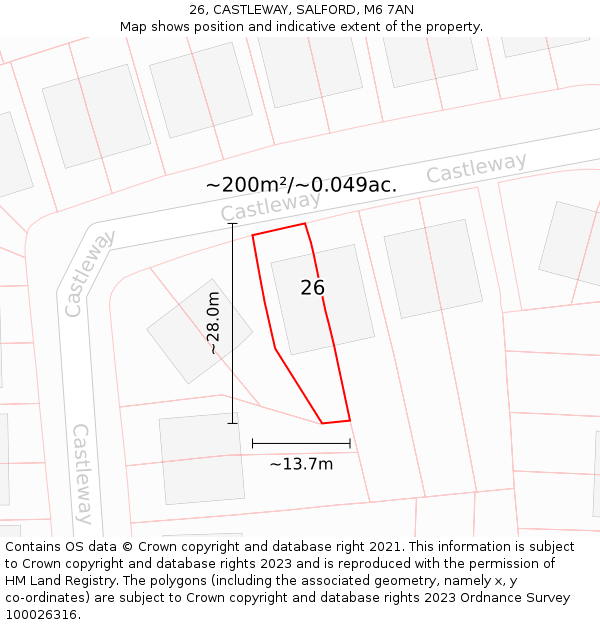 26, CASTLEWAY, SALFORD, M6 7AN: Plot and title map