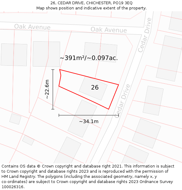 26, CEDAR DRIVE, CHICHESTER, PO19 3EQ: Plot and title map