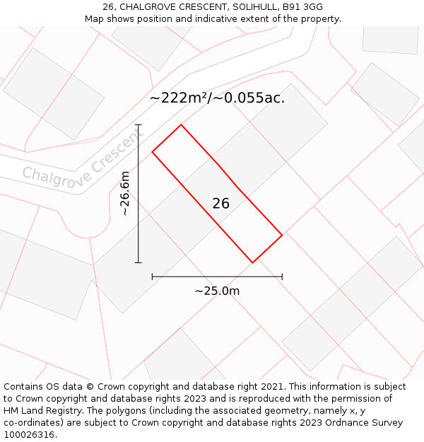 26, CHALGROVE CRESCENT, SOLIHULL, B91 3GG: Plot and title map