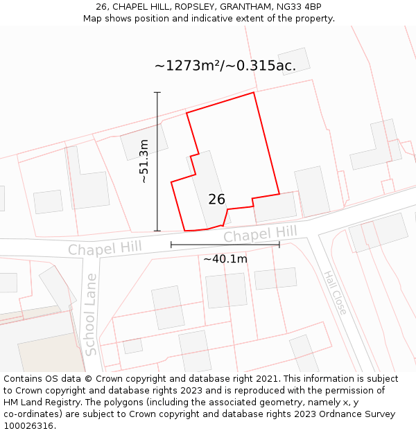 26, CHAPEL HILL, ROPSLEY, GRANTHAM, NG33 4BP: Plot and title map