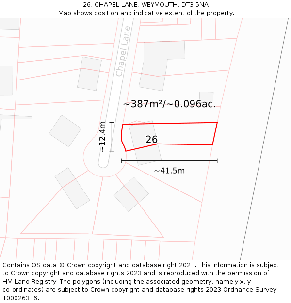 26, CHAPEL LANE, WEYMOUTH, DT3 5NA: Plot and title map