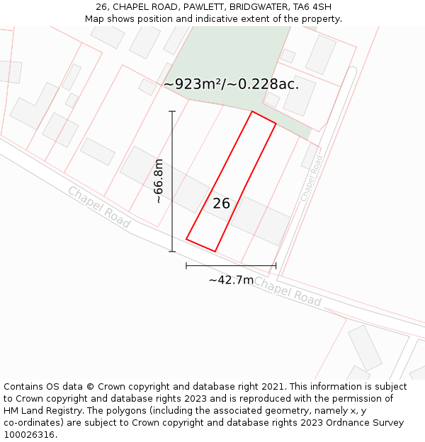 26, CHAPEL ROAD, PAWLETT, BRIDGWATER, TA6 4SH: Plot and title map