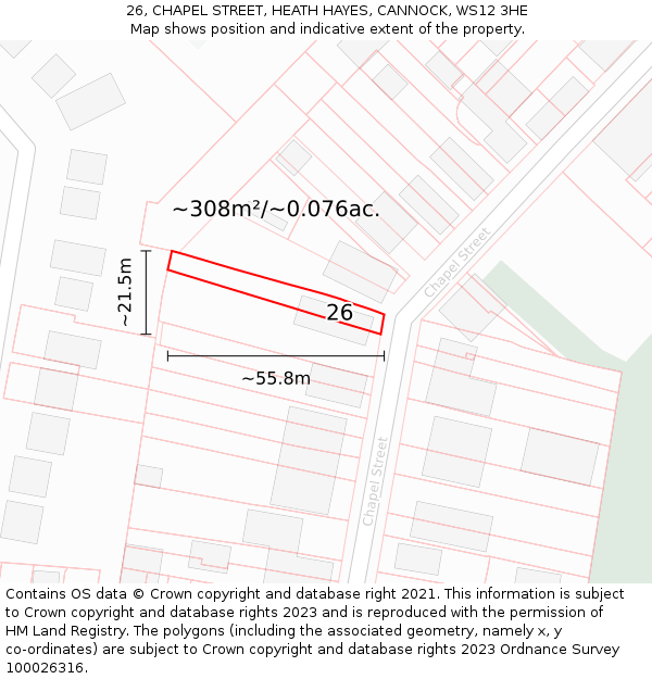 26, CHAPEL STREET, HEATH HAYES, CANNOCK, WS12 3HE: Plot and title map