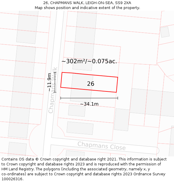 26, CHAPMANS WALK, LEIGH-ON-SEA, SS9 2XA: Plot and title map