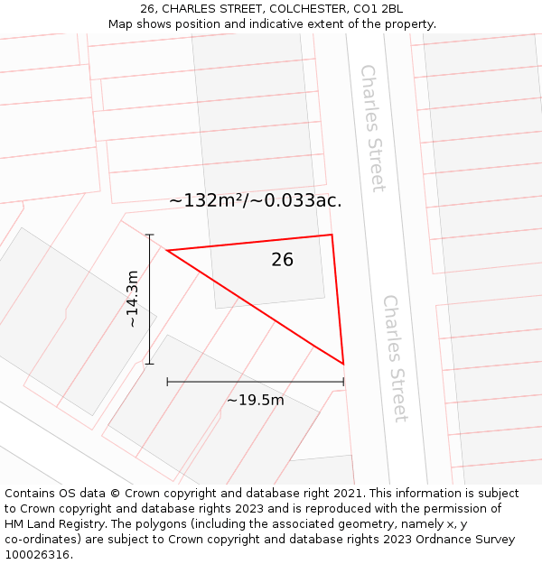 26, CHARLES STREET, COLCHESTER, CO1 2BL: Plot and title map