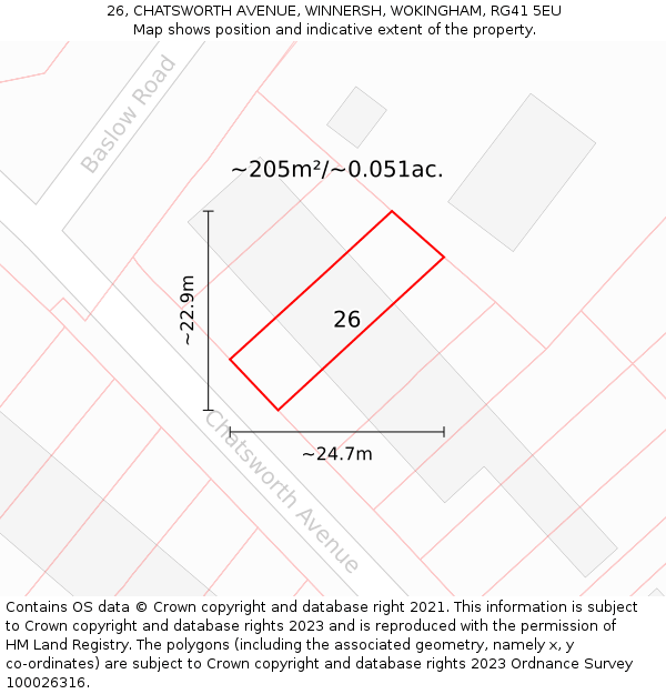 26, CHATSWORTH AVENUE, WINNERSH, WOKINGHAM, RG41 5EU: Plot and title map