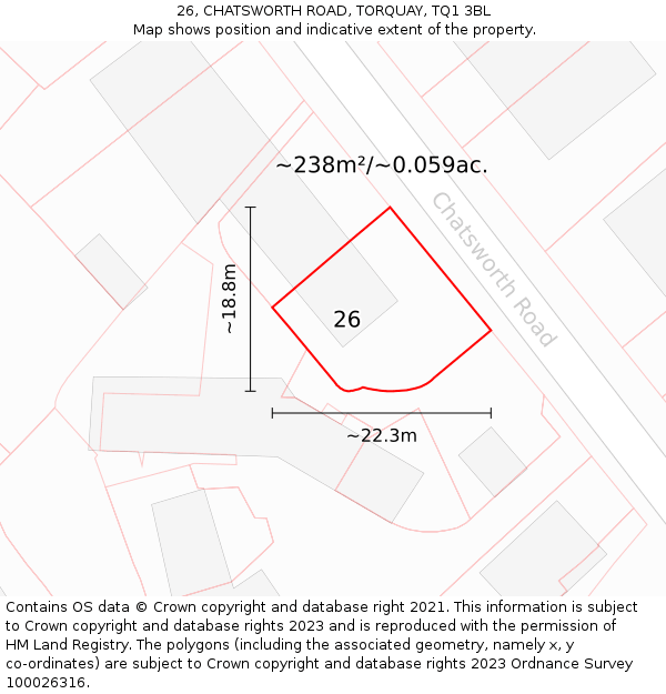 26, CHATSWORTH ROAD, TORQUAY, TQ1 3BL: Plot and title map