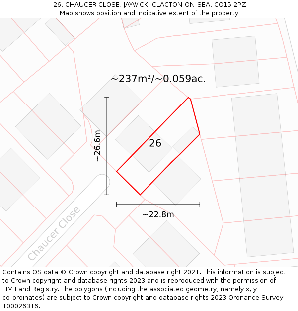 26, CHAUCER CLOSE, JAYWICK, CLACTON-ON-SEA, CO15 2PZ: Plot and title map