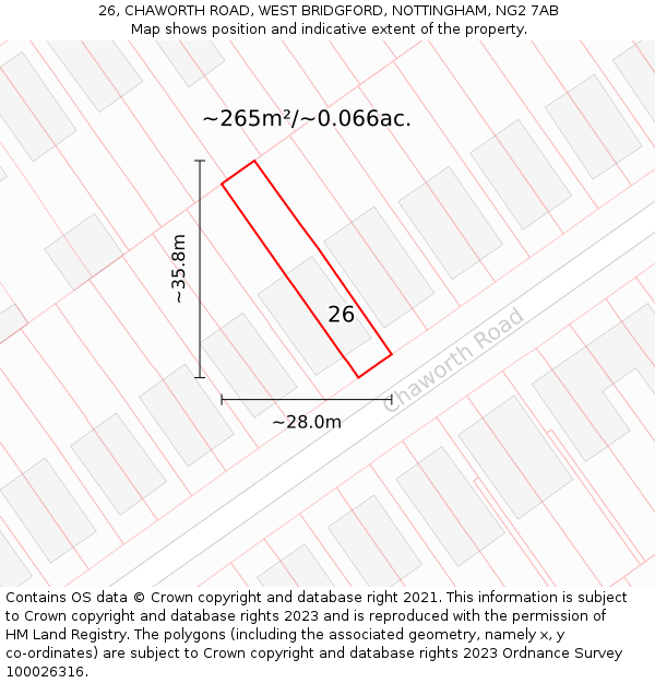 26, CHAWORTH ROAD, WEST BRIDGFORD, NOTTINGHAM, NG2 7AB: Plot and title map