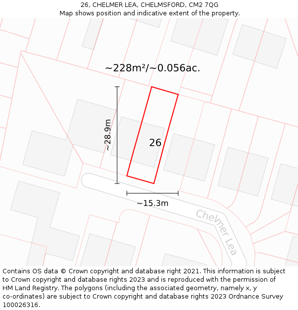 26, CHELMER LEA, CHELMSFORD, CM2 7QG: Plot and title map