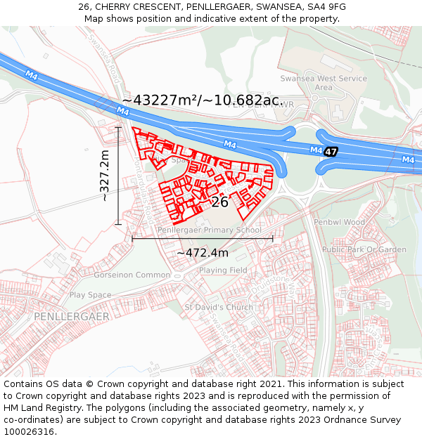 26, CHERRY CRESCENT, PENLLERGAER, SWANSEA, SA4 9FG: Plot and title map