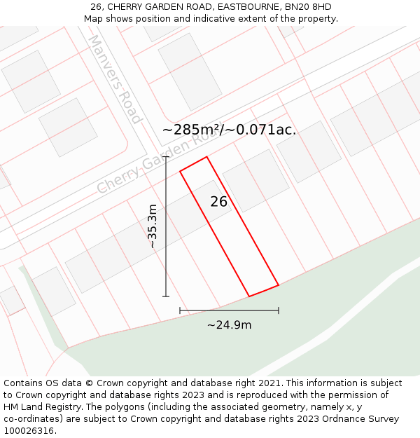 26, CHERRY GARDEN ROAD, EASTBOURNE, BN20 8HD: Plot and title map