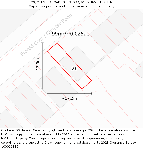 26, CHESTER ROAD, GRESFORD, WREXHAM, LL12 8TN: Plot and title map