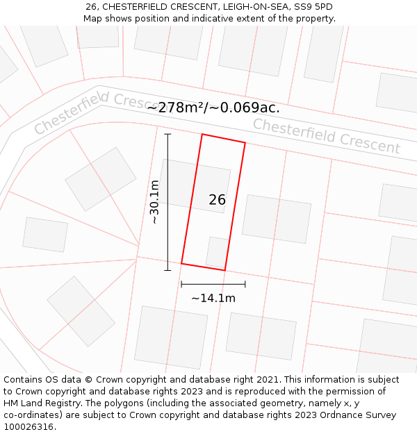 26, CHESTERFIELD CRESCENT, LEIGH-ON-SEA, SS9 5PD: Plot and title map