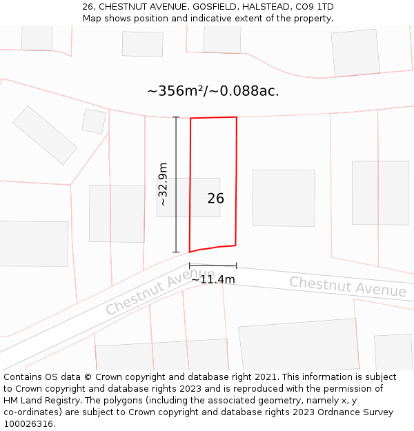 26, CHESTNUT AVENUE, GOSFIELD, HALSTEAD, CO9 1TD: Plot and title map