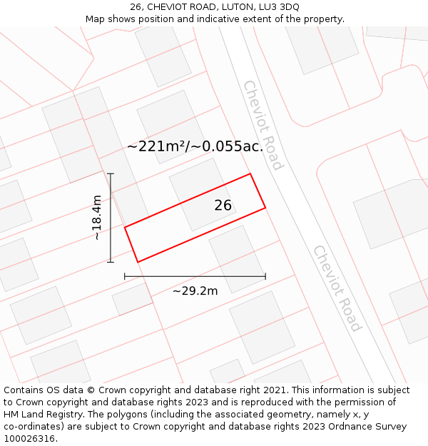 26, CHEVIOT ROAD, LUTON, LU3 3DQ: Plot and title map