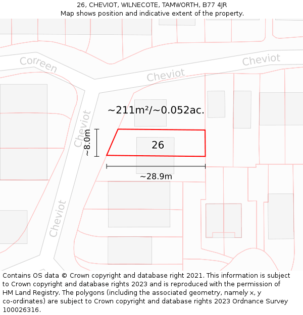 26, CHEVIOT, WILNECOTE, TAMWORTH, B77 4JR: Plot and title map