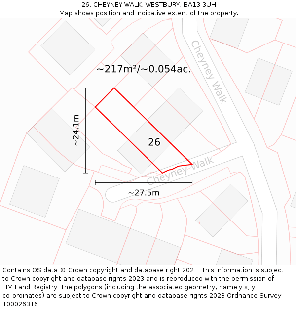 26, CHEYNEY WALK, WESTBURY, BA13 3UH: Plot and title map