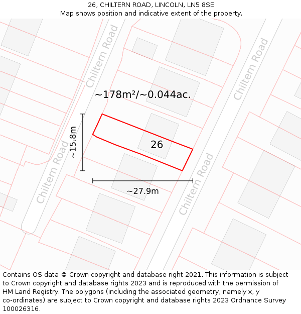 26, CHILTERN ROAD, LINCOLN, LN5 8SE: Plot and title map