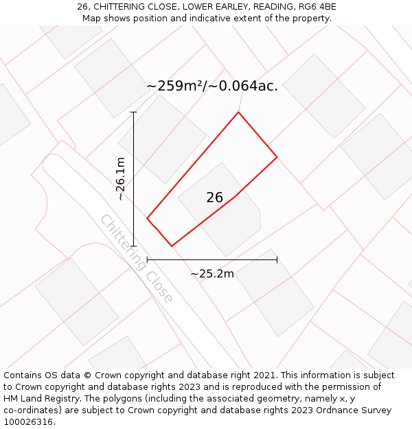 26, CHITTERING CLOSE, LOWER EARLEY, READING, RG6 4BE: Plot and title map
