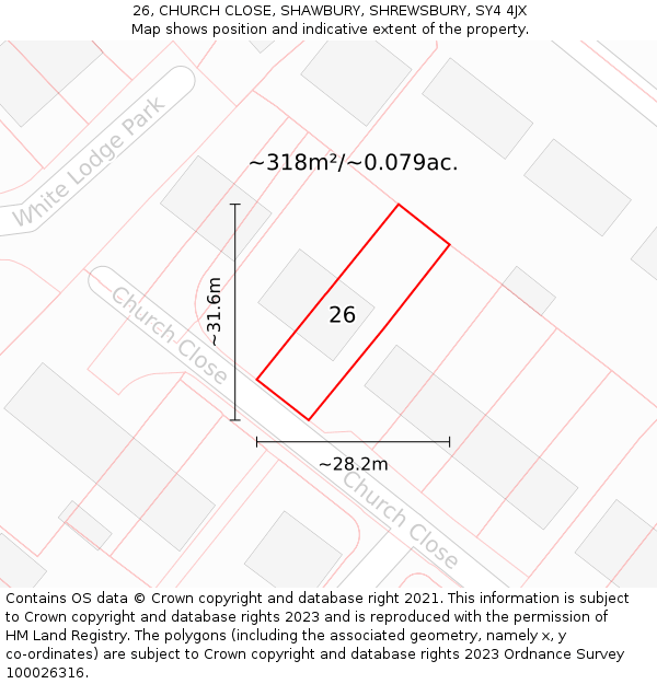 26, CHURCH CLOSE, SHAWBURY, SHREWSBURY, SY4 4JX: Plot and title map