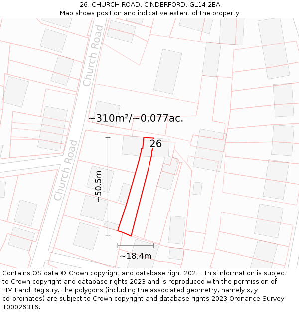 26, CHURCH ROAD, CINDERFORD, GL14 2EA: Plot and title map