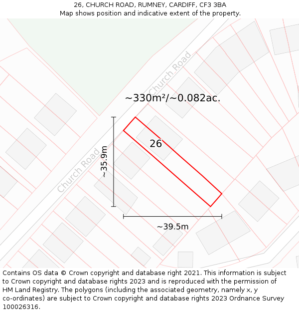 26, CHURCH ROAD, RUMNEY, CARDIFF, CF3 3BA: Plot and title map